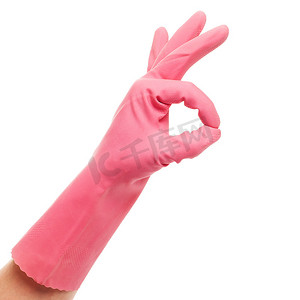 手戴粉色家用手套显示正常
