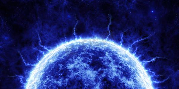 星空能量摄影照片_星空背景上的蓝星和精灵分支。