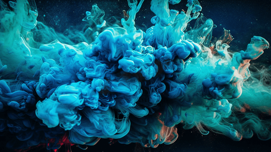 液体流体摄影照片_创意水墨青花瓷蓝色背景