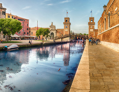 威尼斯兵工厂风景秀丽的入口，威尼斯，意大利