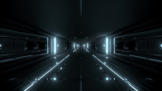 建筑隧道摄影照片_未来派科幻隧道走廊建筑与热金属 3d 插图壁纸背景