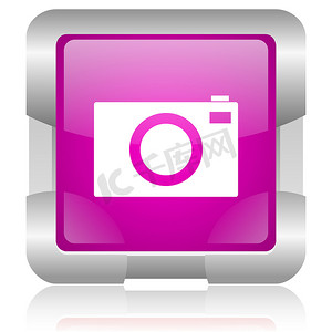相机粉红色方形 web 光泽图标