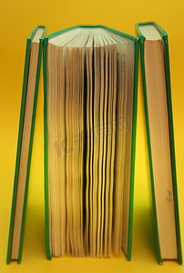 垂直站立在黄色背景上的书