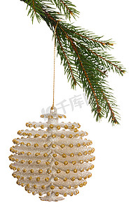 挂在树枝上的白色圣诞装饰