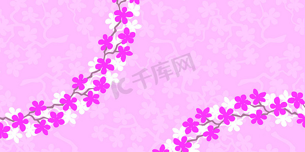 妇女节花卉摄影照片_花卉横幅与美丽的粉红色和白色的花朵分支樱花。