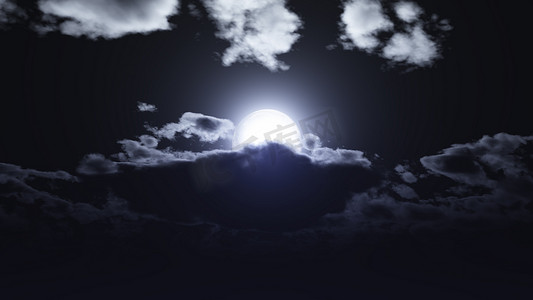 万圣节满月背景摄影照片_满月在夜空云层中，插图