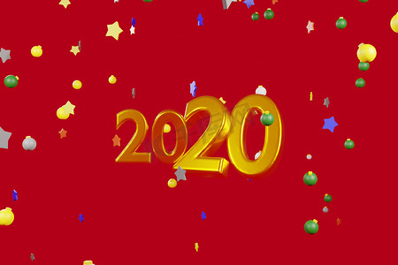 2020心愿摄影照片_金色数字的 3d 插图。新年派对