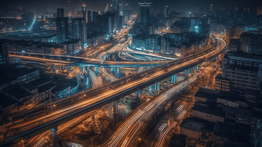 城市车路摄影照片_上海延安路立交桥城市夜景车流