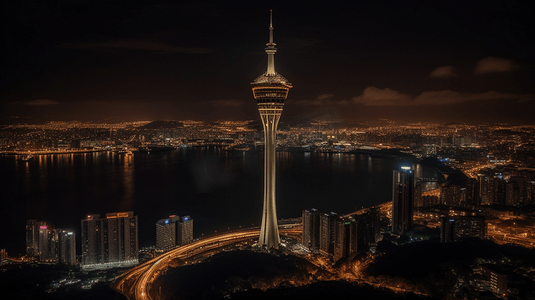 湛江海湾大桥摄影照片_澳门塔夜景