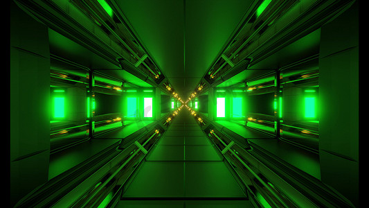 未来主义发光科幻空间隧道走廊 3d 插图背景壁纸