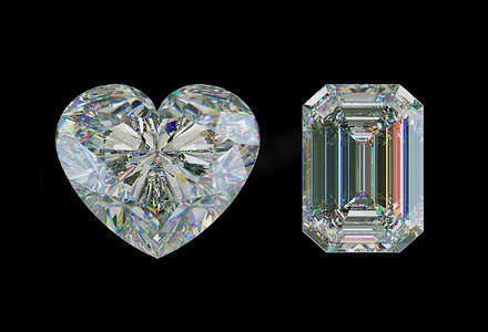 祖母绿切割钻石和分离的心形宝石