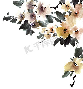 手绘花卉摄影照片_盛开的苹果树枝