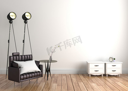 黑色沙发和桌面玻璃 — 极简主义风格的空房间内部