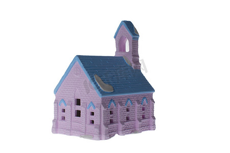白色背景中的儿童小房子。以村屋形式涂上丙烯酸漆的石膏产品