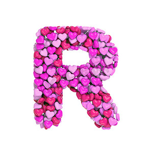 情人节字母 R - 大写 3d 粉红心字体 - 爱、激情或婚礼概念