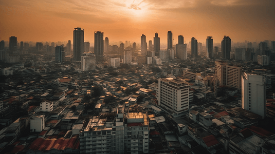 城市建筑商务背景摄影照片_泰国首都曼谷天使之城天际线