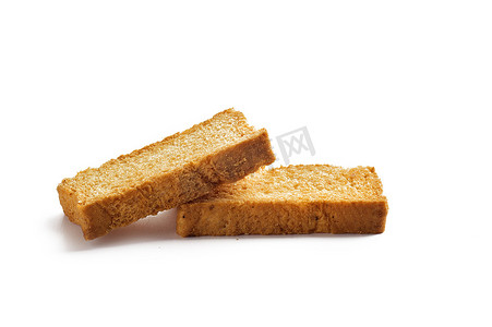 肉丝热干面摄影照片_白色背景中的面包干或吐司