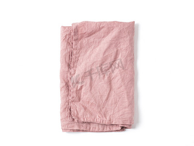 孤立在白色的粉红色亚麻餐巾