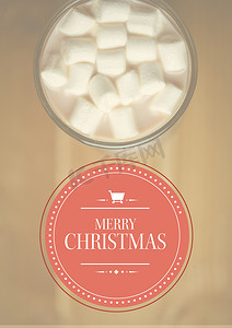 房屋合成摄影照片_圣诞快乐的数字合成图像与一杯热巧克力
