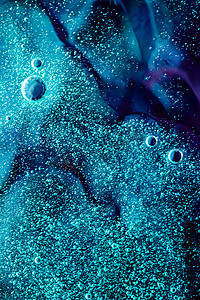 海蓝之谜logo摄影照片_抽象海蓝宝石液体背景、油漆飞溅、漩涡图案和水滴、美容凝胶和化妆品质地、当代魔法艺术和科学作为豪华平板设计