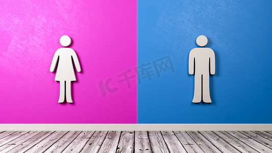 双色调墙上的男人和女人符号