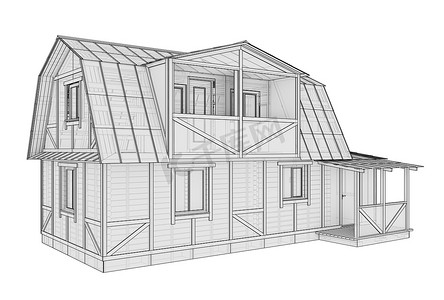 一个小框架房子的 3D 插图