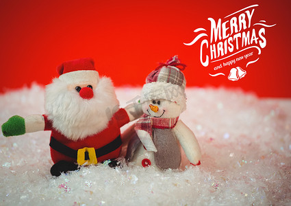 圣诞快乐和新年快乐信息的数字合成图像与圣诞老人和雪人