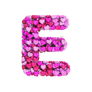 3d运动字体摄影照片_情人节字母 E - 大写 3d 粉红心字体 - 爱、激情或婚礼概念