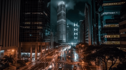 香港夜晚中环建筑