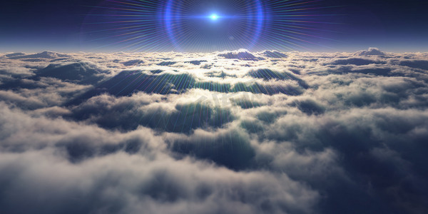 梦想飞在云层之上射线光