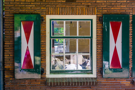 古典荷兰窗框，荷兰房屋建筑，乡村小屋背景