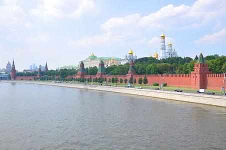 从莫斯科河，莫斯科，俄罗斯看克里姆林宫
