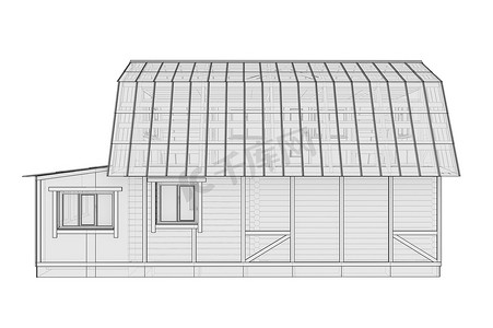 一个小框架房子的 3D 插图