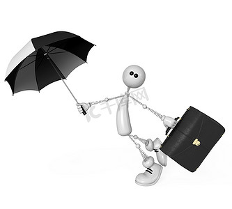 公文包小图标摄影照片_拿着雨伞和公文包的小人物