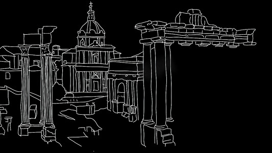 罗马城市轮廓动画手绘草图