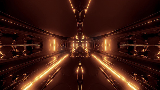 建筑隧道摄影照片_具有漂亮反射的未来科幻隧道走廊建筑 3d 插图壁纸背景