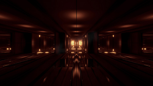 干净的风格 blck 隧道走廊背景与金色发光背景 3d 渲染