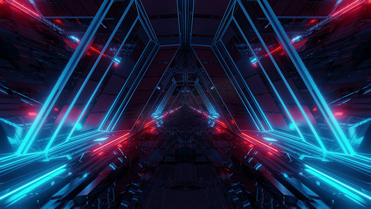 未来派科幻太空战舰机库隧道走廊与反光玻璃窗 3d 插图背景壁纸