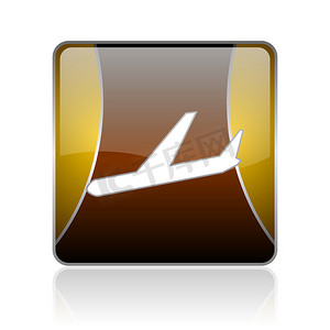 港口图标摄影照片_飞机金色方形 web 光泽图标