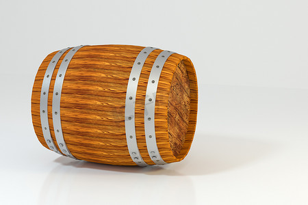 白色背景的木制酒桶，3d 渲染