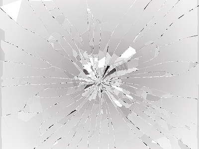 打碎或打碎的玻璃的弹孔碎片