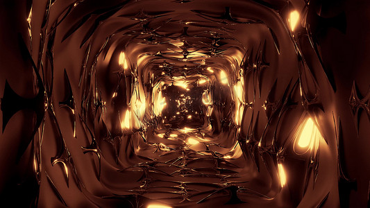 精灵王子摄影照片_无尽的抽象幻想精灵隧道走廊与发光灯和反光金属 contur 3d 插图背景壁纸