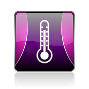 气候符号摄影照片_温度计紫方形 web 光泽图标