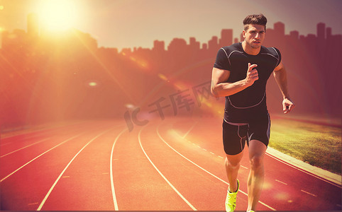 运动男子在白色背景下慢跑的合成图像
