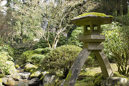 小溪边的日本石灯笼