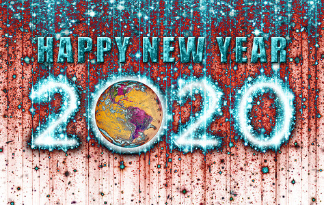 Stringy Psychedelic Happy New Year 2020 With Earth - 3D Illustra