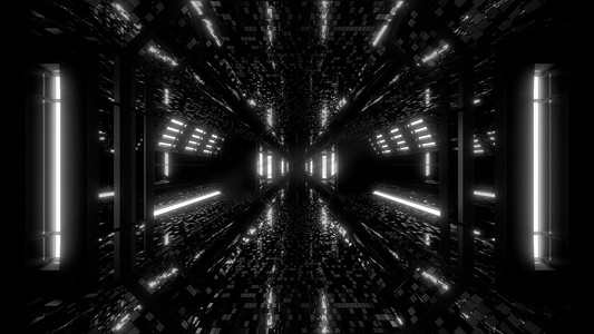 空调背景摄影照片_未来派科幻空间机库隧道走廊 3D 插图与砖纹理和发光的空调背景壁纸