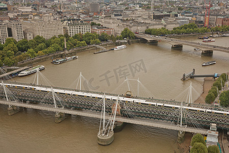 从泰晤士河南岸的伦敦眼摩天轮上俯瞰城市，又名千年摩天轮。