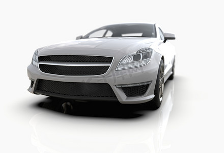 品牌轿车摄影照片_白色 3d 插图上隔离的通用和无品牌昂贵豪华车