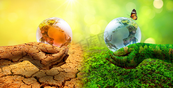环境截然不同的两只天球手地球日或世界环境日全球变暖和污染